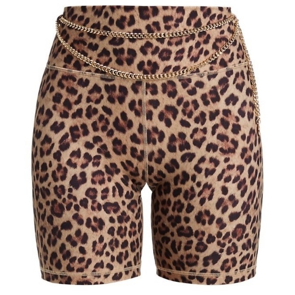 WeWoreWhat Cheetah Leopard  Print Gold Chain Bike Shorts Animal print XL - Picture 1 of 16
